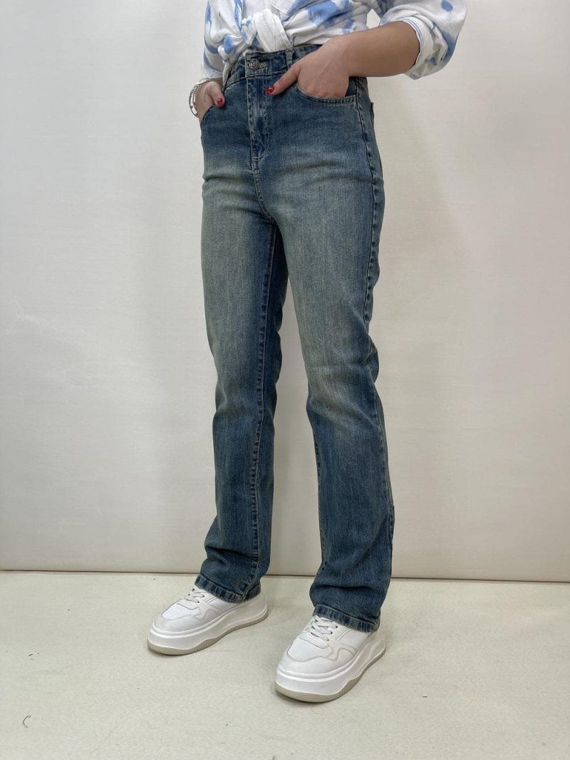 شلوار جین زنانه نیم بگ کثیف شور