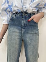 شلوار جین زنانه نیم بگ کثیف شور
