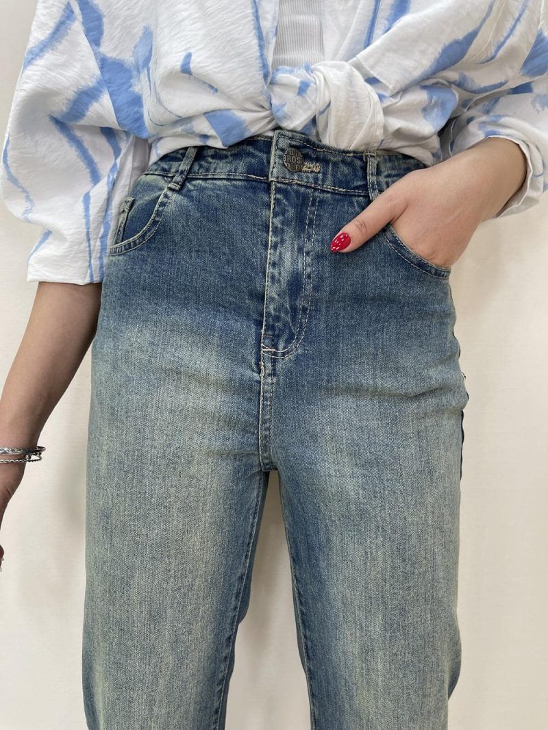 شلوار جین زنانه نیم بگ کثیف شور