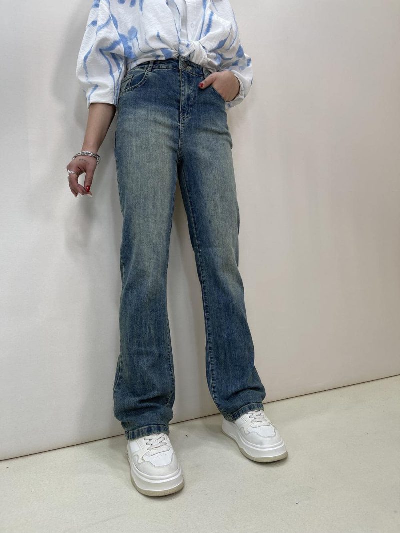 شلوار جین زنانه نیم بگ کثیف شور