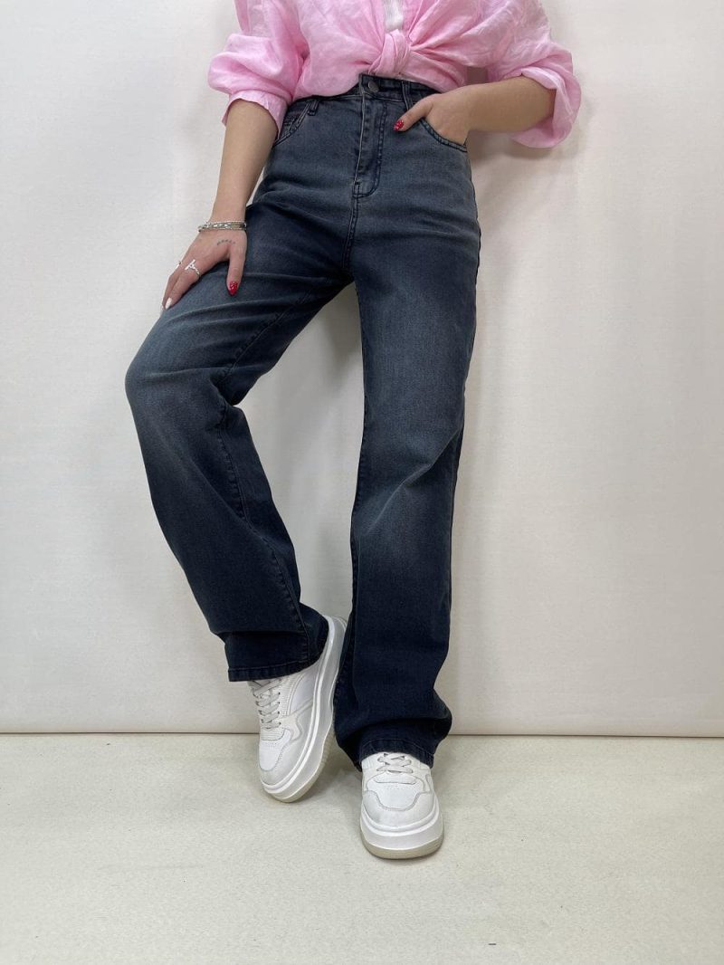 شلوار جین زنانه نیم بگ بلو بلک