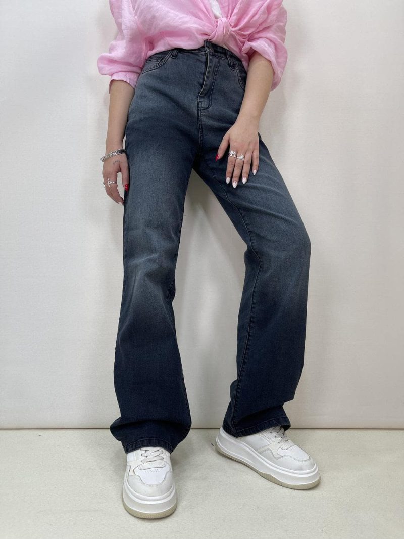 شلوار جین زنانه نیم بگ بلو بلک