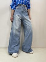 شلوار جین زنانه فول بگ آبی یخی