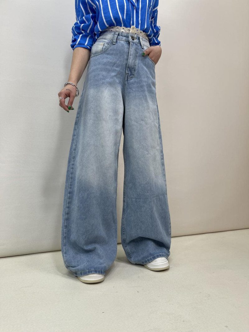 شلوار جین زنانه فول بگ آبی یخی