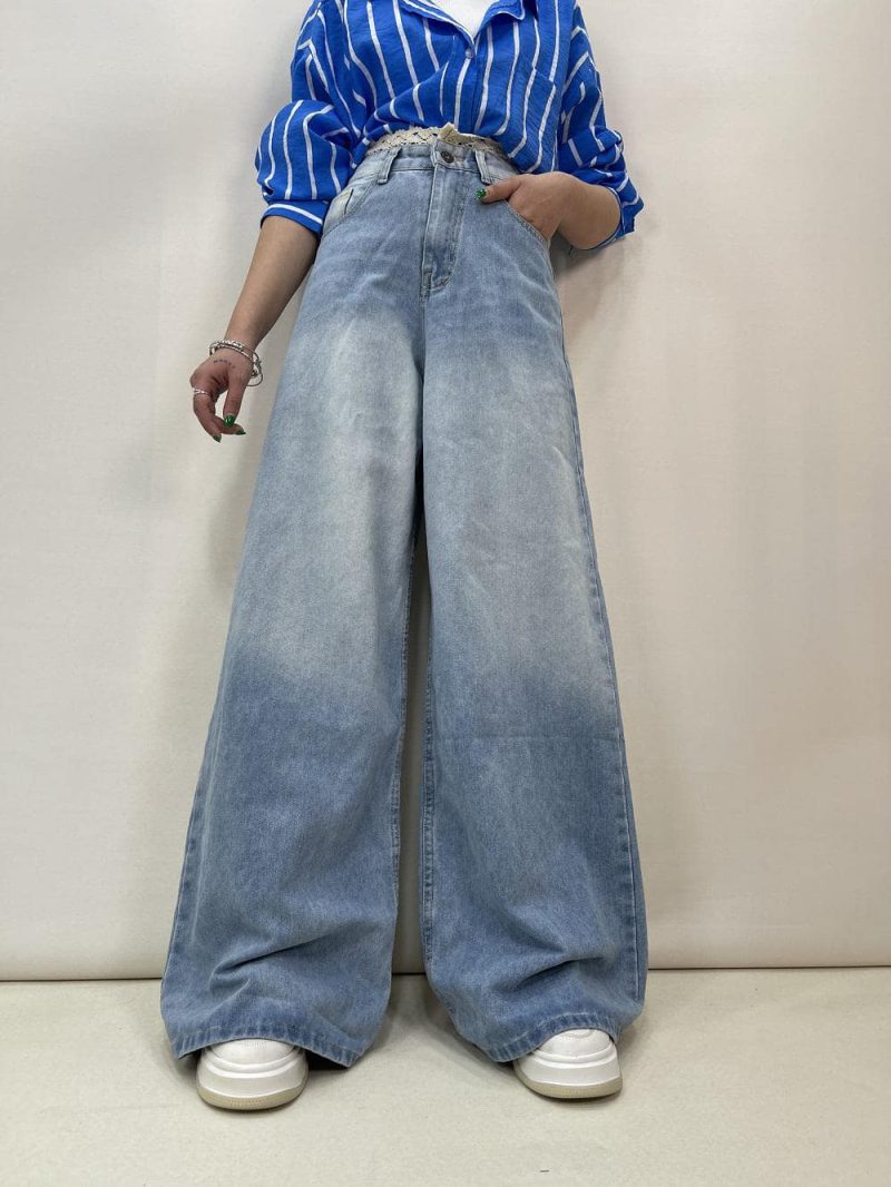 شلوار جین زنانه فول بگ آبی یخی