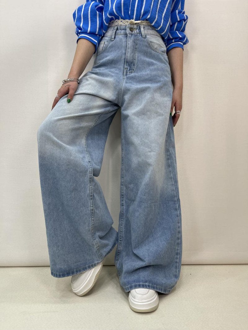 شلوار جین زنانه فول بگ آبی یخی