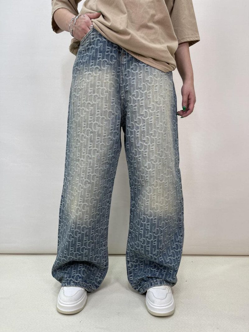 شلوار جین زنانه بگ طرحدار گوچی