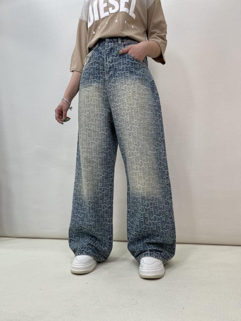 شلوار جین زنانه بگ طرحدار گوچی