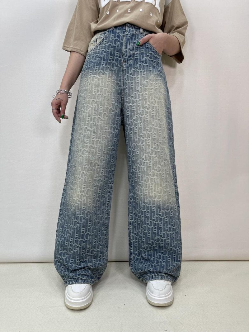 شلوار جین زنانه بگ طرحدار گوچی