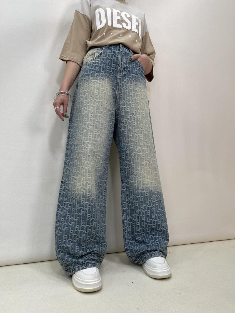 شلوار جین زنانه بگ طرحدار گوچی