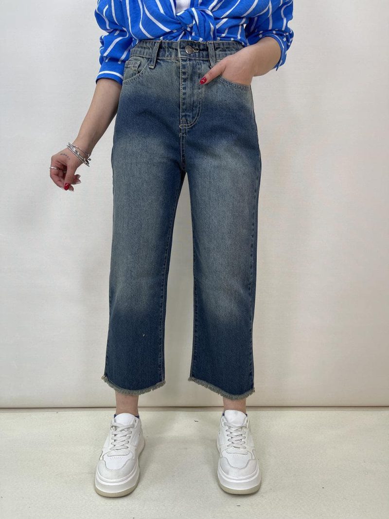 شلوار جین زنانه واید قد 90 آبی