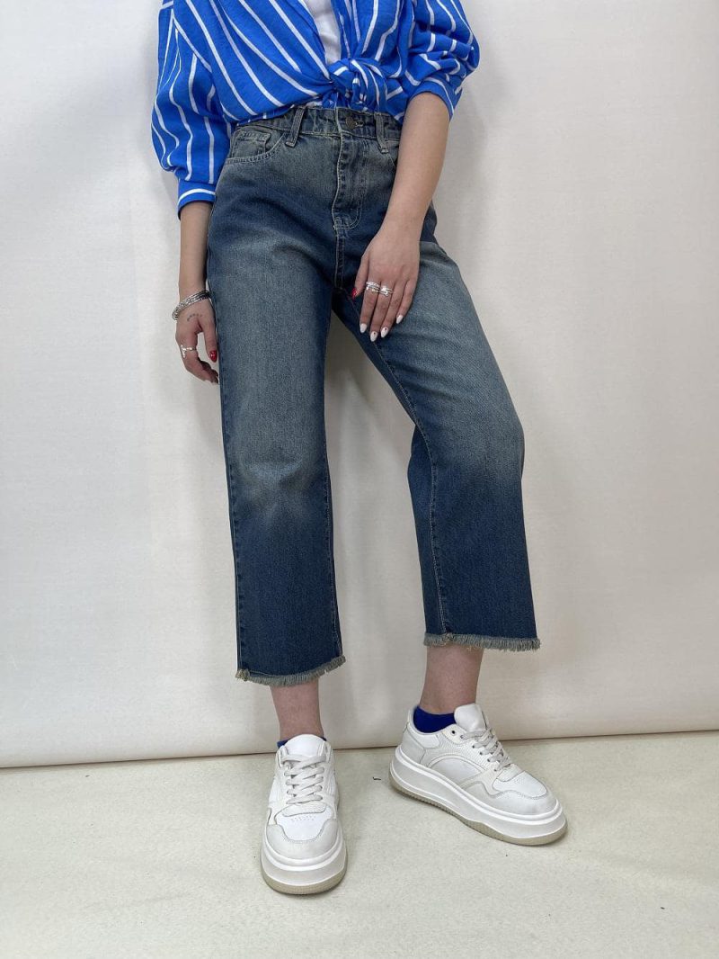 شلوار جین زنانه واید قد 90 آبی