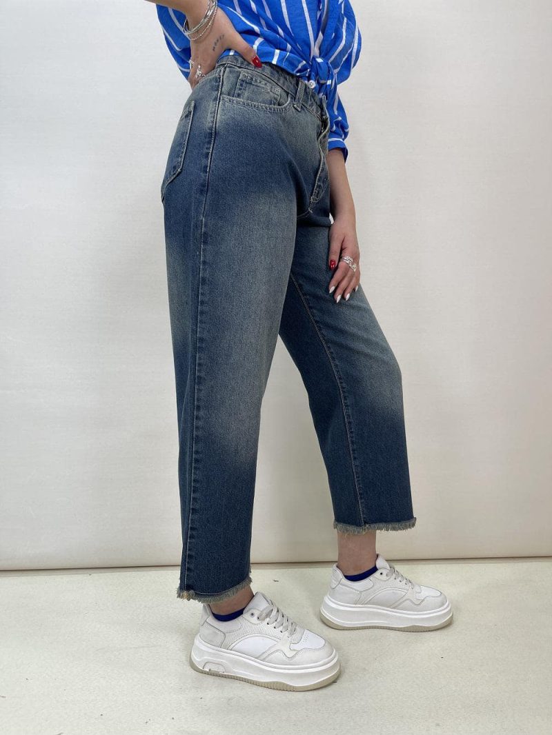 شلوار جین زنانه واید قد 90 آبی