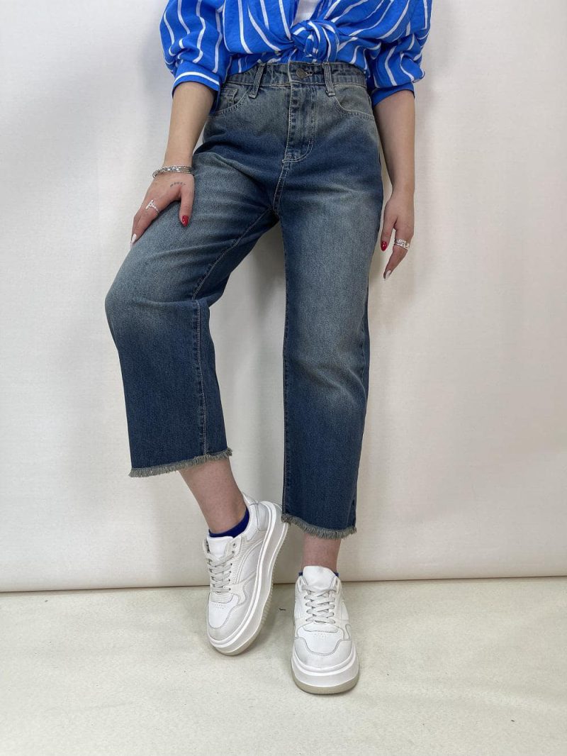 شلوار جین زنانه واید قد 90 آبی