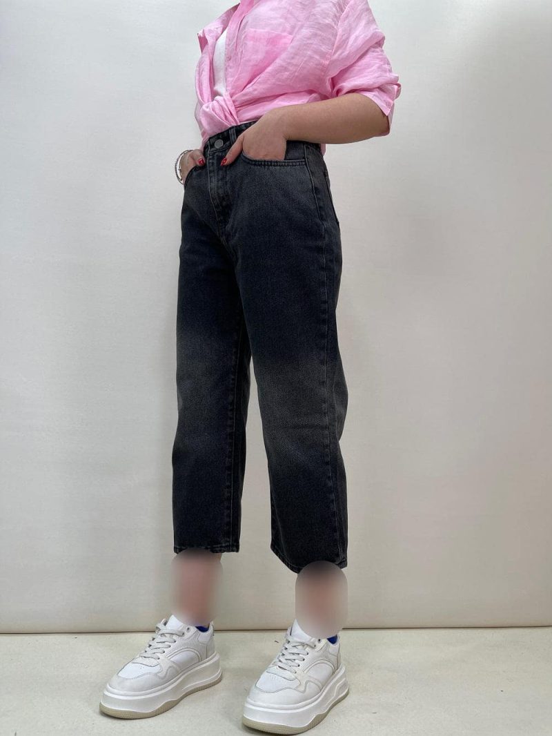 شلوار جین زنانه واید لگ زغالی