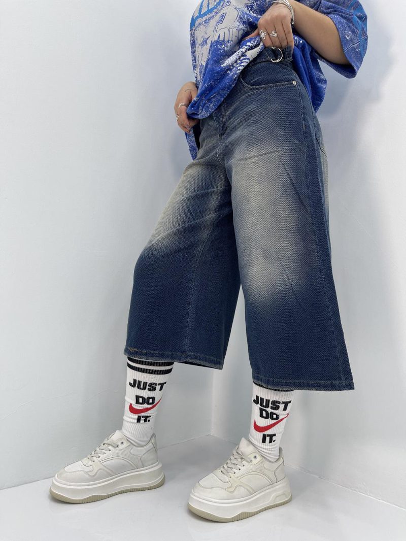 شلوارک جین زنانه فول بگ آبی سنگشور