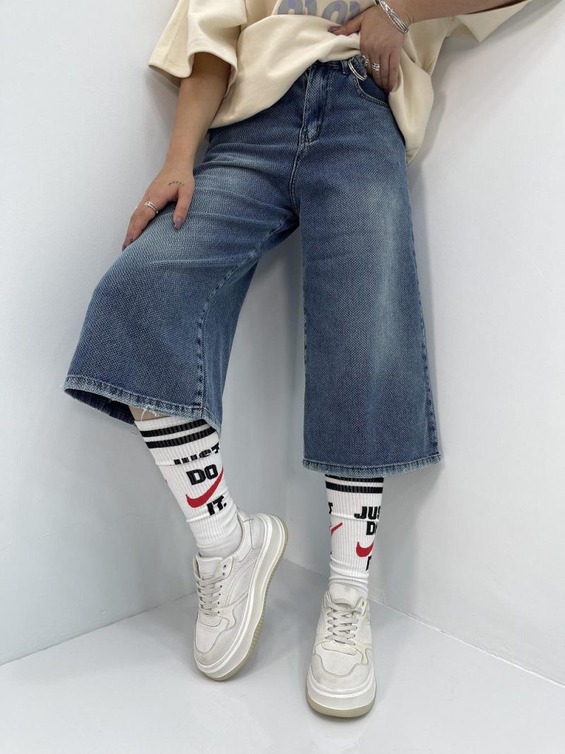 شلوارک جین زنانه فول بگ آبی سنگشور