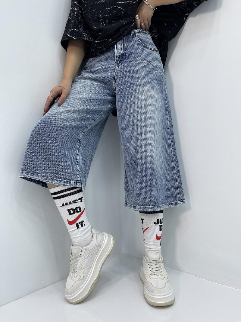 شلوارک جین زنانه فول بگ آبی سنگشور