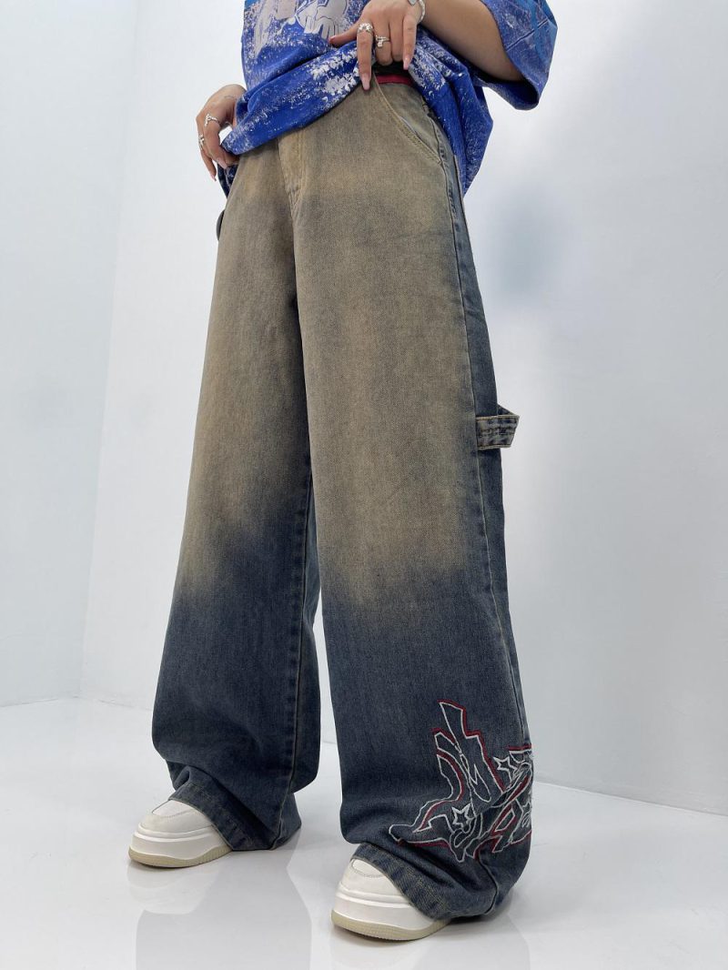 شلوار جین زنانه فول بگ مکس گلدوزی