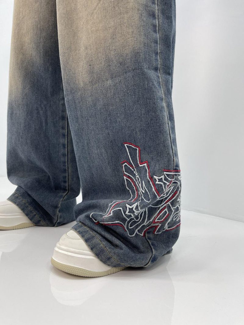 شلوار جین زنانه فول بگ مکس گلدوزی