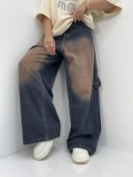 شلوار جین زنانه فول بگ آبی سنگشور گلدوزی