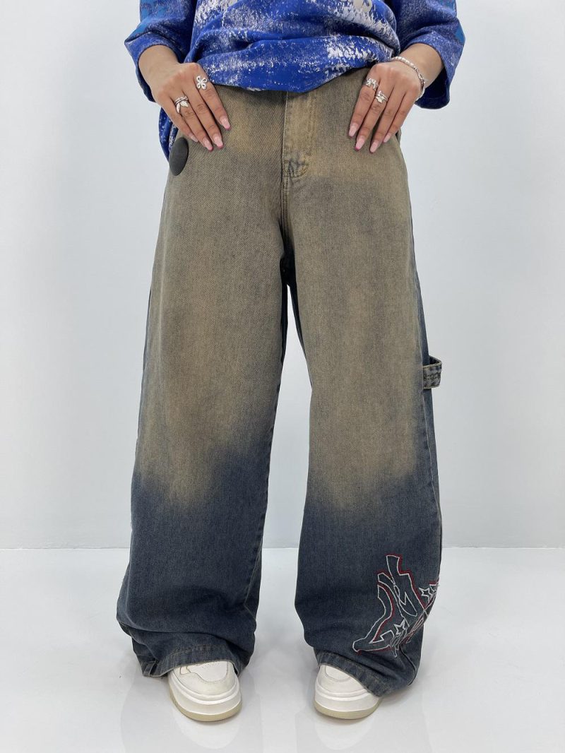 شلوار جین زنانه فول بگ مکس گلدوزی