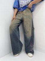 شلوار جین زنانه فول بگ مکس گلدوزی