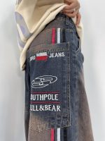 شلوار جین زنانه فول بگ آبی سنگشور گلدوزی