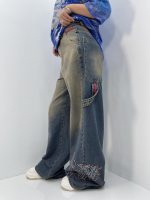 شلوار جین زنانه فول بگ مکس گلدوزی