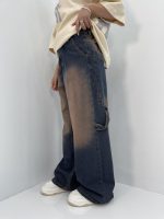 شلوار جین زنانه فول بگ آبی سنگشور گلدوزی