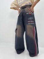 شلوار جین زنانه فول بگ آبی سنگشور گلدوزی