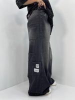 شلوار جین زنانه فول بگ زغالی گلدوزی