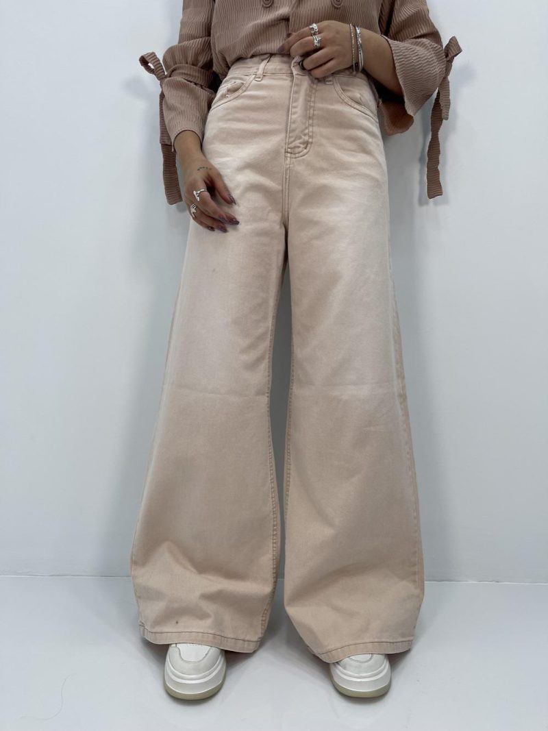 شلوار کتان زنانه فول بگ کرم رنگ