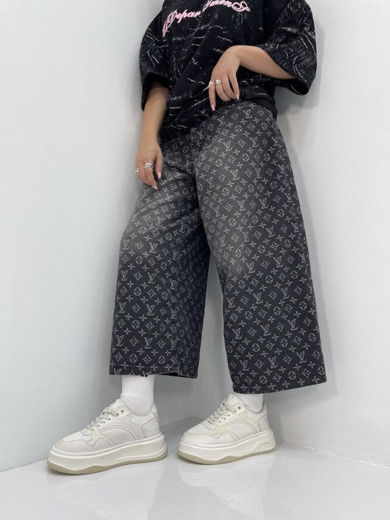 شلوارک جین زنانه ال وی پارچه طرح دار زغالی