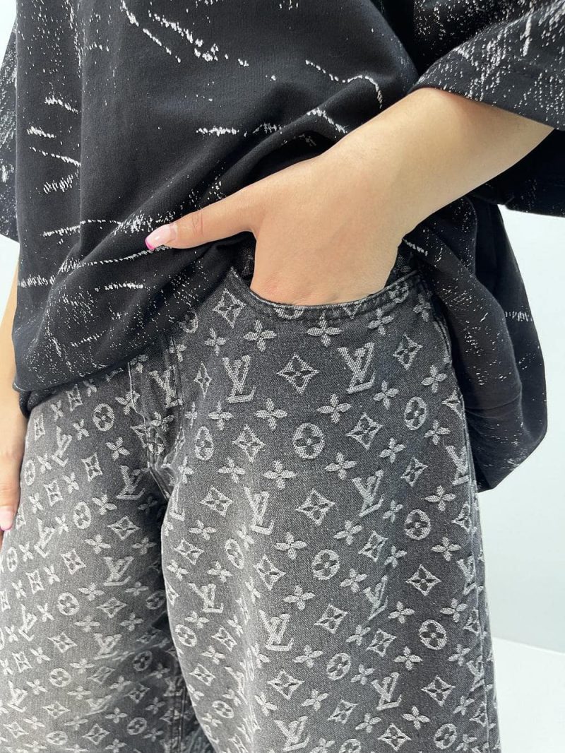 شلوارک جین زنانه ال وی پارچه طرح دار زغالی