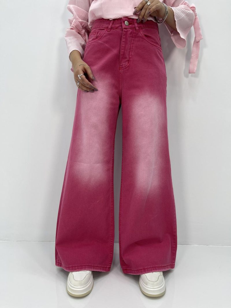 شلوار کتان زنانه فول بگ سرخابی