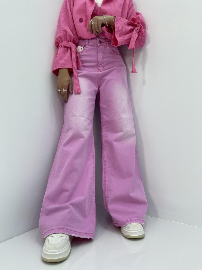 شلوار کتان زنانه فول بگ صورتی