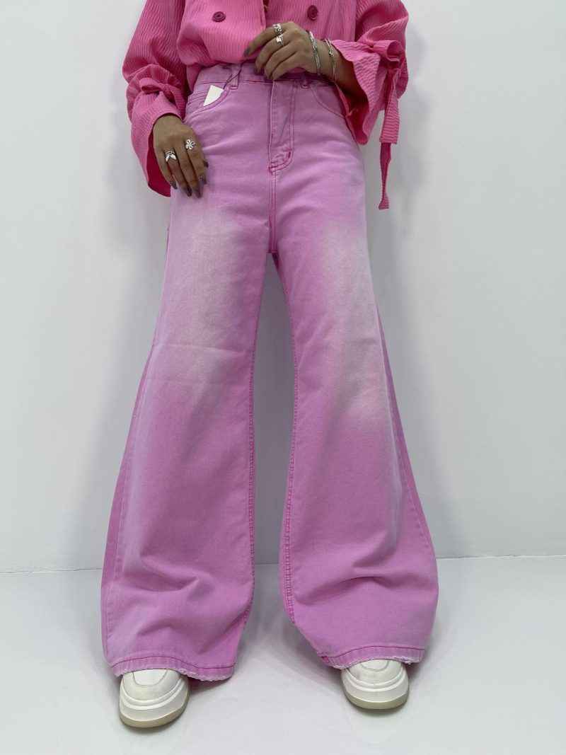 شلوار کتان زنانه فول بگ صورتی