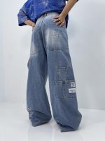 شلوار جین زنانه فول بگ آبی روشن گلدوزی مکس
