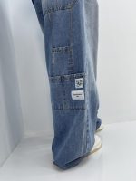 شلوار جین زنانه فول بگ آبی روشن گلدوزی مکس