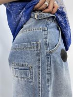 شلوار جین زنانه فول بگ آبی روشن گلدوزی مکس