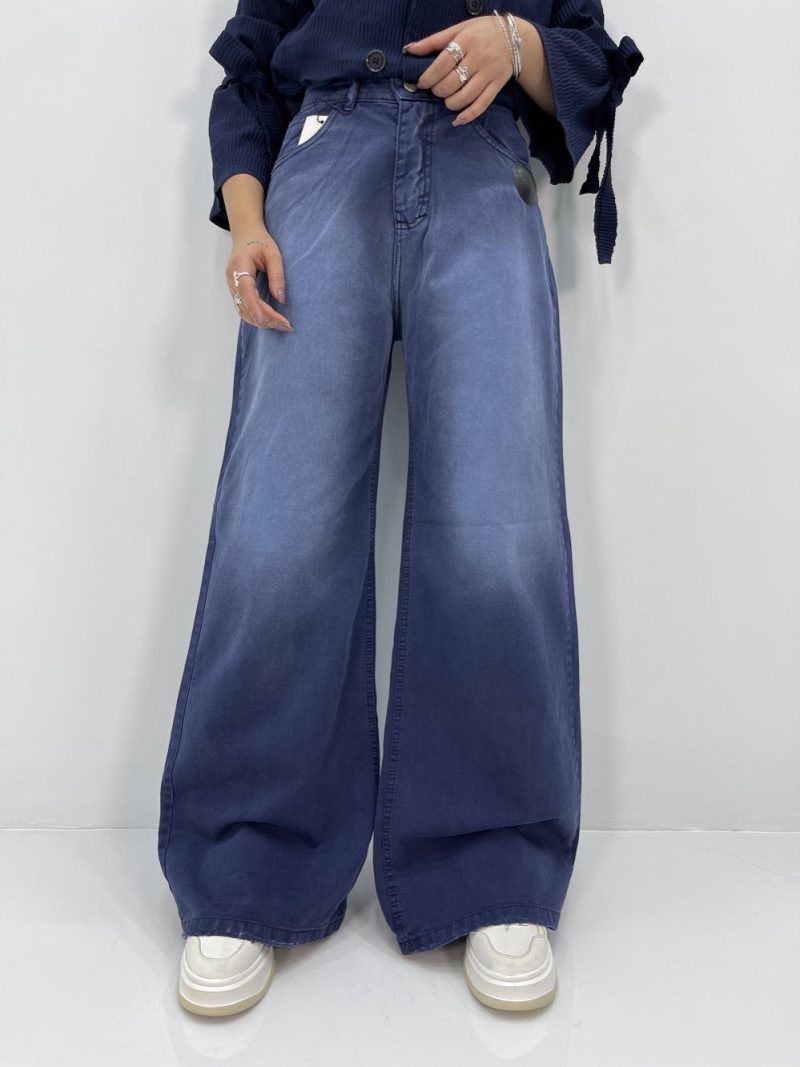 شلوار کتان زنانه فول بگ سرمه ای