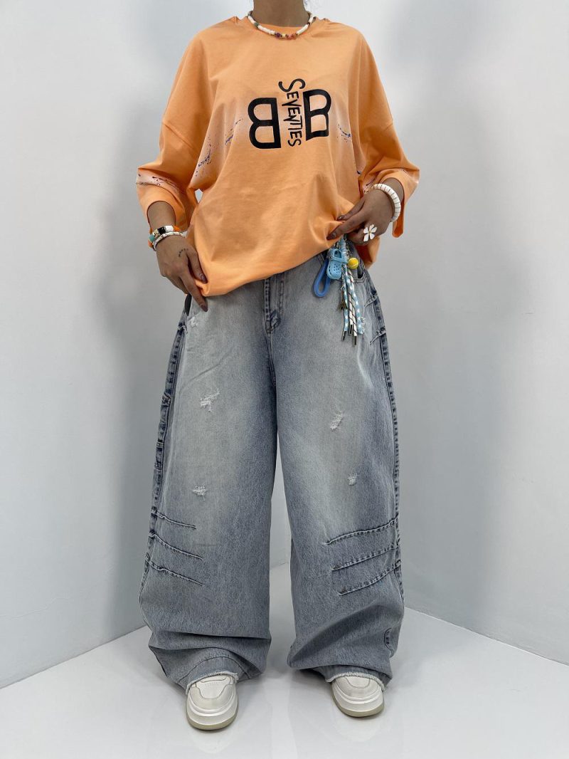 تیشرت قواره باکسی دخترانه نارنجی