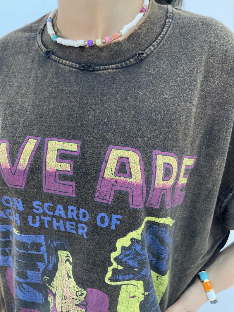 تیشرت باکسی سنگشور قهوه ای طرحدار