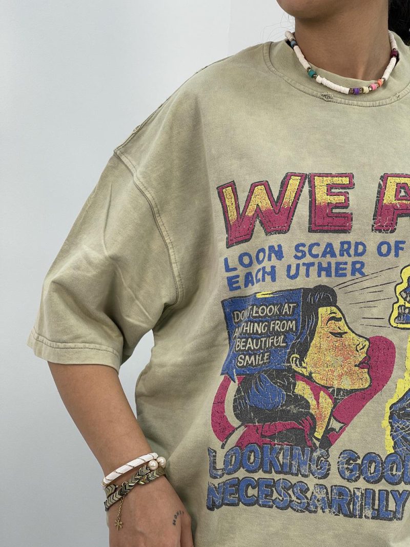 تیشرت باکسی سنگشور سبز پسته ای