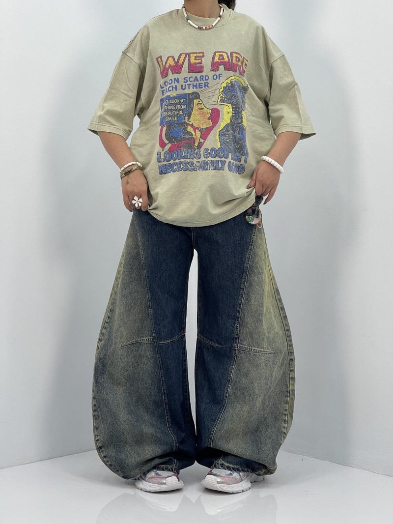 تیشرت باکسی سنگشور سبز پسته ای