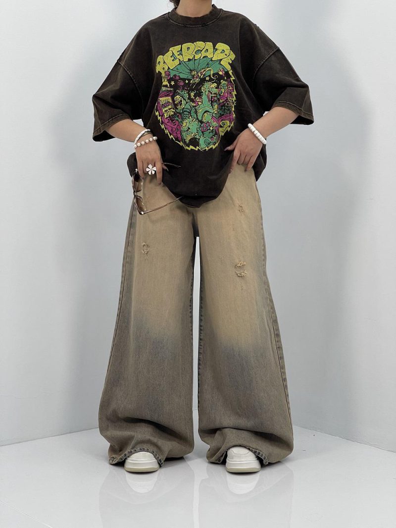 تیشرت باکسی سنگشور قهوه ای