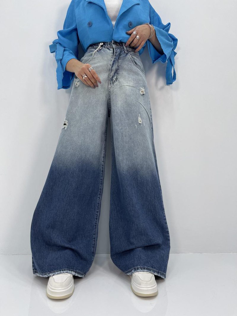 شلوار جین زنانه سوپر بگ آبی سنگشور