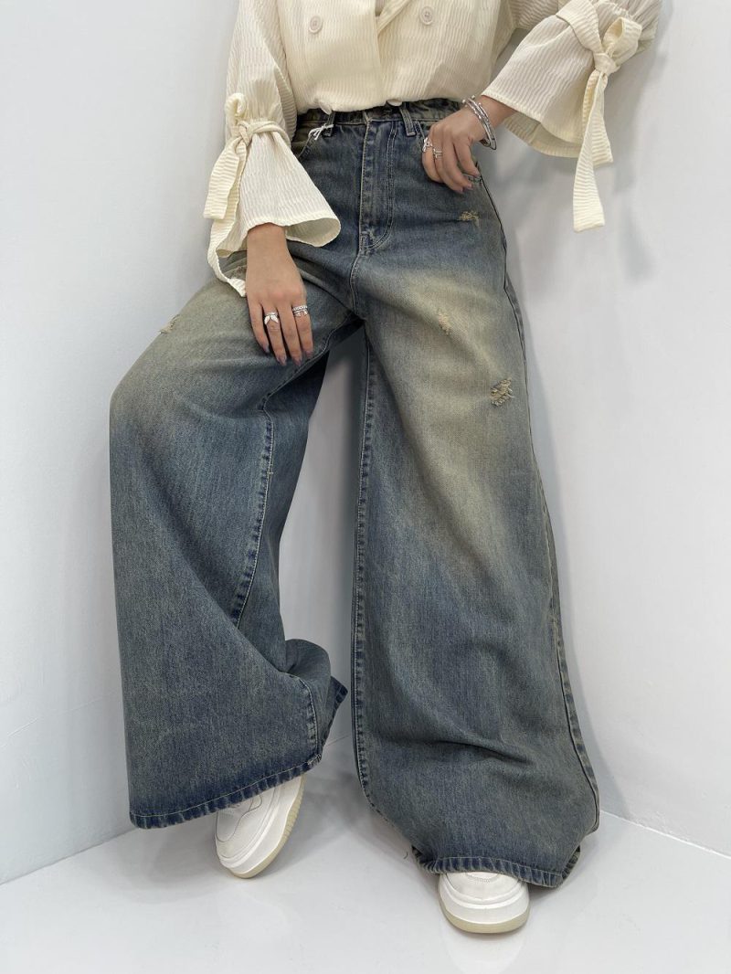 شلوار جین زنانه سوپر بگ آبی سنگشور