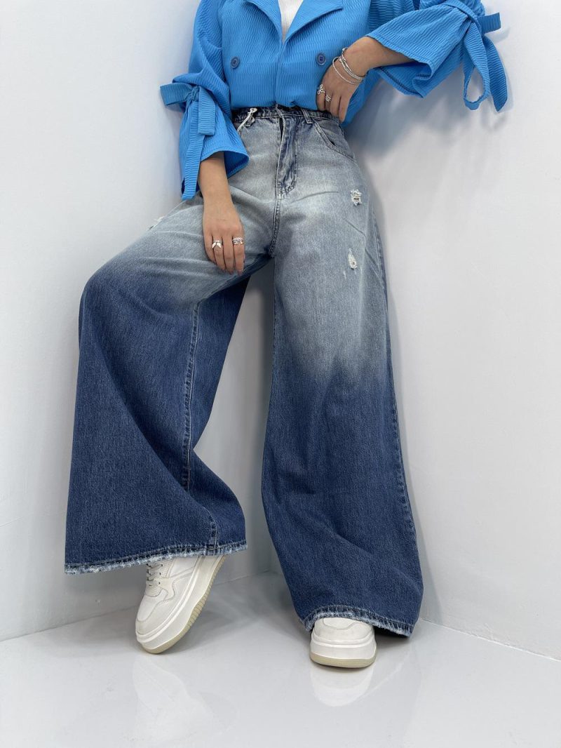 شلوار جین زنانه سوپر بگ آبی سنگشور